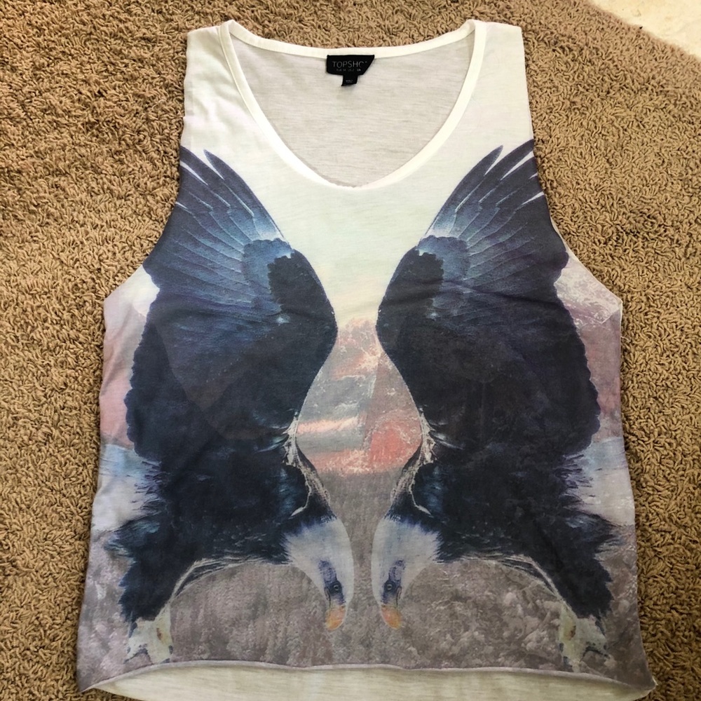 Top Shop Eagle Print Tank Top Tee  SZ 2